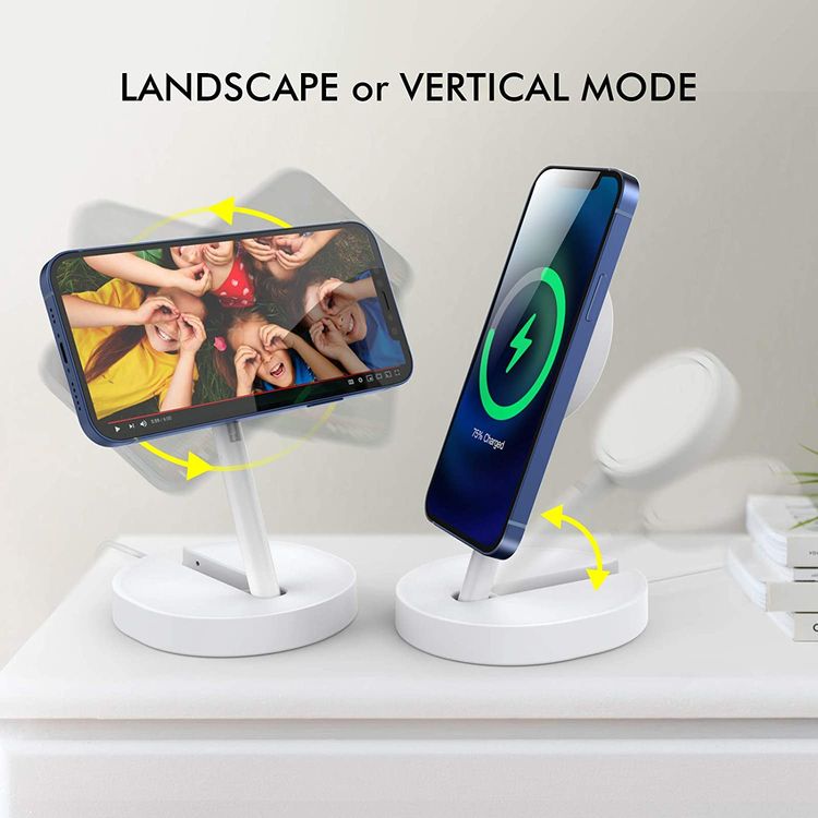 AhaStyle ABS Plastic Foldable Stand Phone for MagSafe Charger, Anti-Slip Rubber Base, Adjustable Charger Holder Dock Mobile Phone Accessories Compatible with iPhone 12/12 Pro/12 Mini/12 Pro Max - White