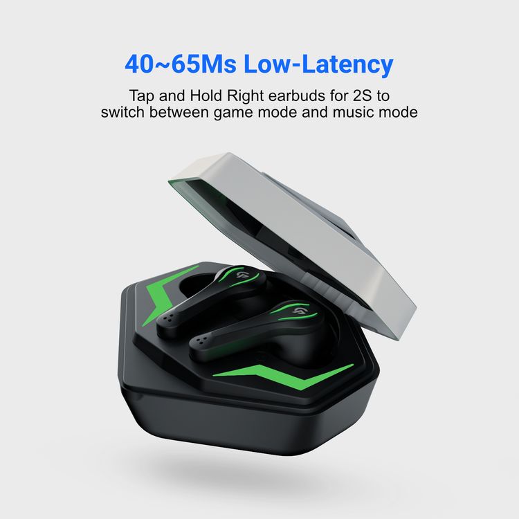 Porodo True Wireless Gaming Earbuds with Touch Control, Music and Game Mode, IPX5 Water Resistant Rate, Dual Microphone Crisp Sound, 1 Hour Charging Time, 5 Hours Playtime - Silver
