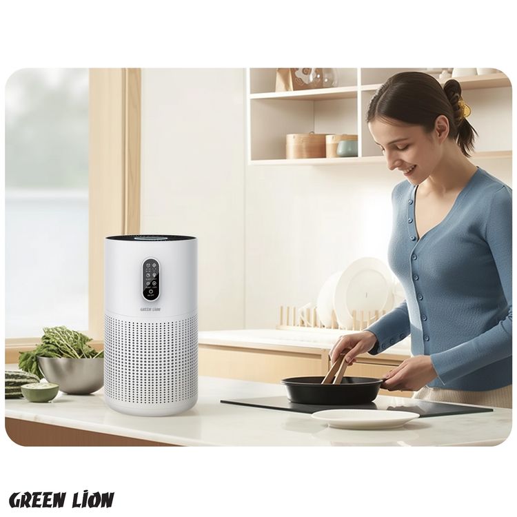 Green Lion Compact Air Purifier with 3-in-1 Filtration, 22W Rated Power, Up to 22m² Coverage Area, 3 Fan Speeds, Quiet Operation, Touch Display, Child-Lock Function, ABS Material, 4 Timer Options - White