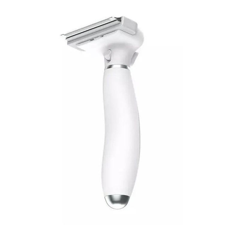 Pawbby De-Shedding Brush with Anti-Slip Handle, Ergonomic T-Shape Design, 2 Control Channels, Designed for Cats & Dogs, Removable & Easy-to-Clean Blades - White