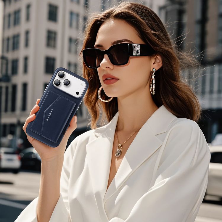 Levelo Vertex PU Leather Wallet Case for iPhone 17 Pro Max, Shock-Resistant Bumper, Raised Bezels for Camera & Screen, MagSafe Compatible, Drop-Tested, Full-Wrap Leather Build, Detachable Magnetic Wallet - Dark Blue