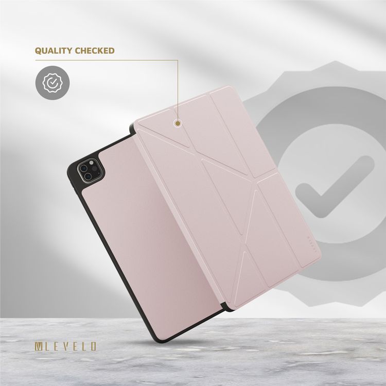 Levelo Elegante Hybrid Leather Case for iPad Pro 4th to 6th Generation, Vertical Orientation & Horizontal Positioning, Shock Absorbent Bumper Case, 360° Protection, Easy Snap-On, Accurate Cut-Outs - Pink
