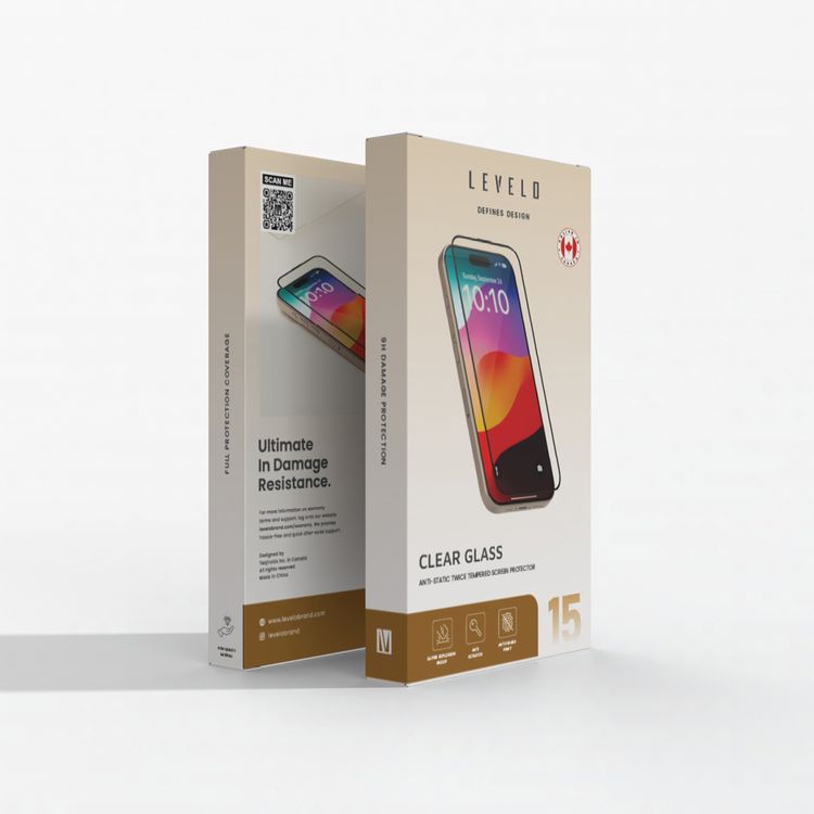 Levelo Twice-Tempered Clear Screen Protector for iPhone 15, Anti-Fingerprint, Full Protection Coverage, Anti-Scratch, Explosion-Proof Design, Anti-Static - Black