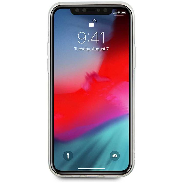 CG Mobile Karl Lagerfeld Liquid Glitter Case Mirror with Multicolor Glitter for Apple iPhone 12 / 12 Pro (6.1") Suitable with Wireless Chargers Officially Licensed - Silver
