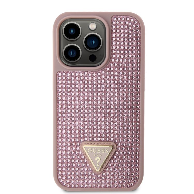 Guess Rhinestone Case with Triangle Logo  - Pink - iPhone 15 Pro