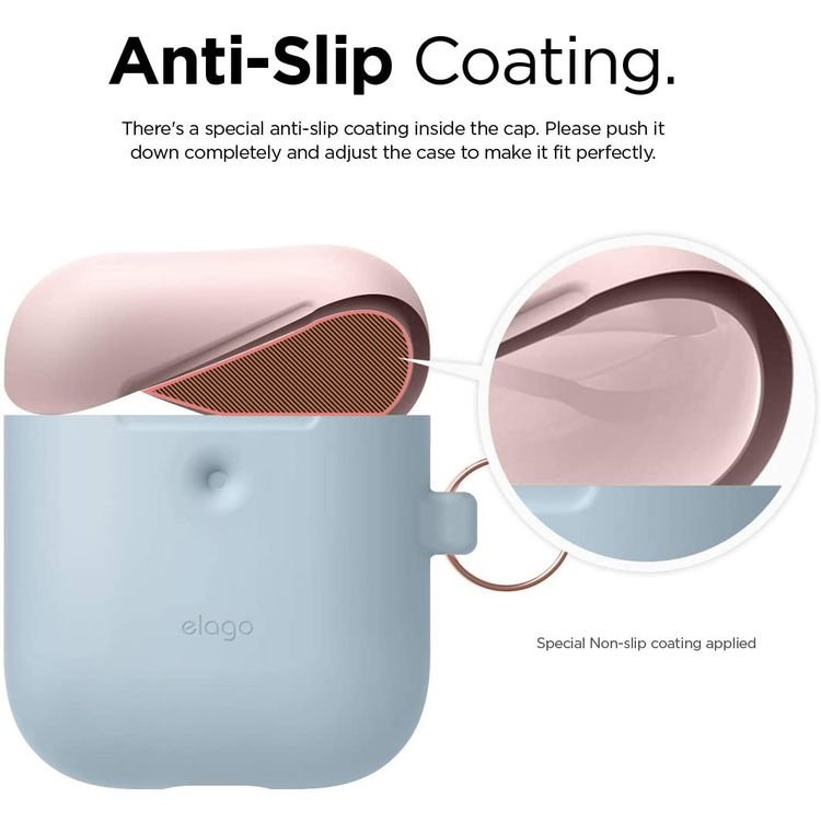 Elago Duo Hang Silicone Case with Apple AirPods Case 1 & 2 Generation, Drop Resistant, Dustproof and Absorbing Protective Cover with Hang Case Body-Pastel Blue / Top-Pink, White