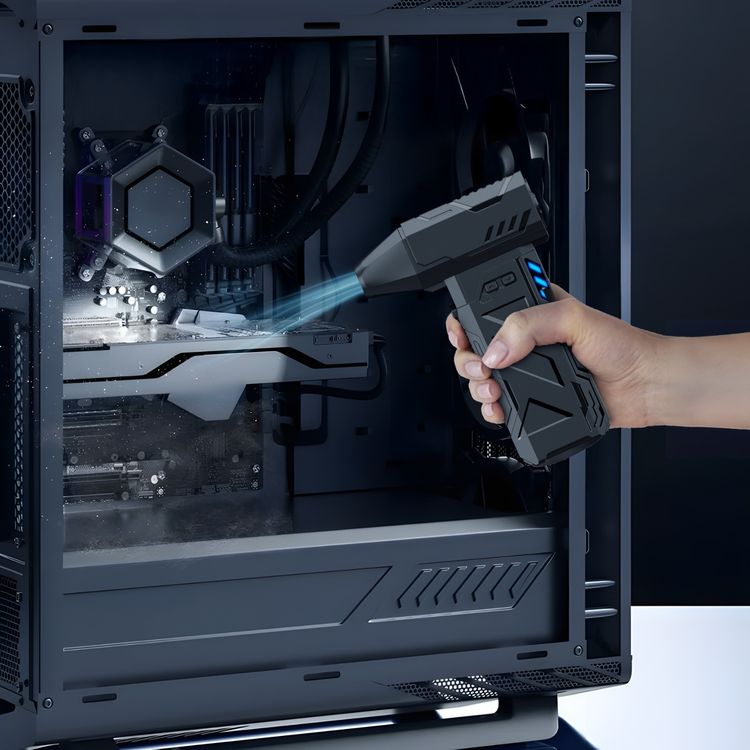 Porodo Lifestyle Turboblast Portable Air Blower with Air Nozzle Attachment, Up to 32 Minutes Working Time, 3 Adjustable Speed Levels, 160W Output Power, Low-Noise Operation, 130000RPM Motor Speed, USB-C Charging Port - Black