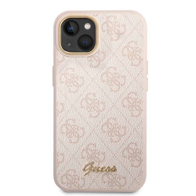 Guess PC/TPU 4G PU Case with Metal Camera Outline & Buttons iPhone 14 Compatibility - Pink