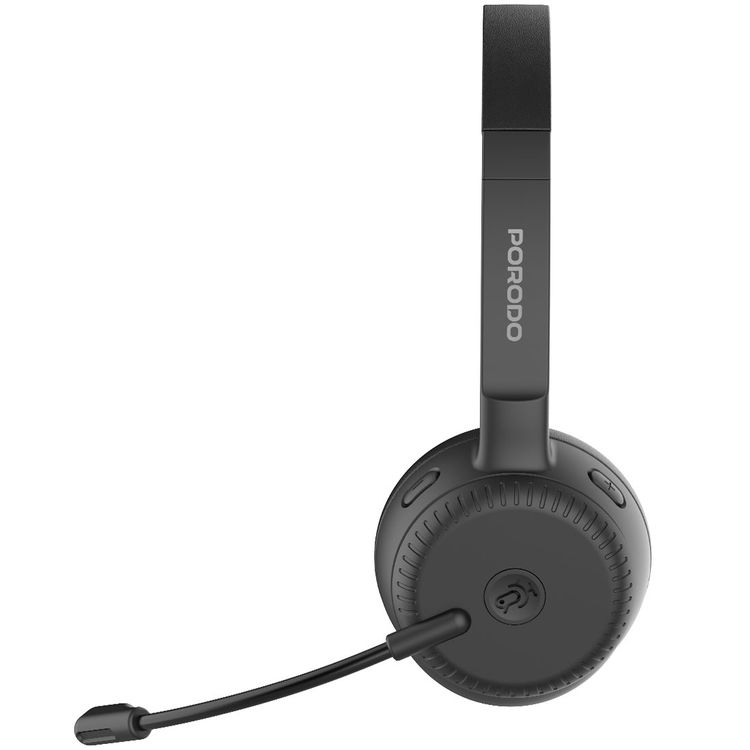 Porodo Office Wireless Headset with 20 Hours Working Time, Mute Button, Crystal Clear Microphone, USB-C Charging Port, 1 Hour Charging Time, Bluetooth Version 5.3 - Black