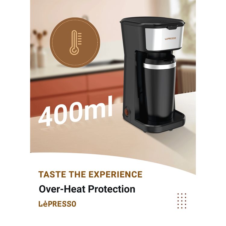 LePresso 450W Coffee Maker with Travelling Mug  - Black