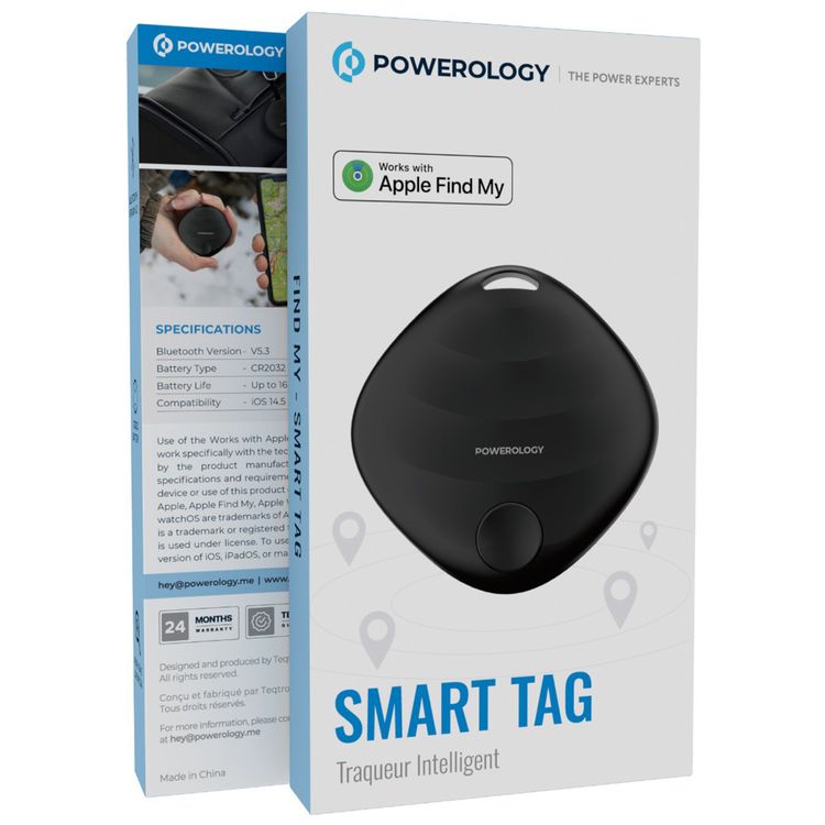 باورولوجي سمارت تاج بتحديثات في الوقت الحقيقي، عمر البطارية يصل إلى 16 شهراً، متوافق مع macOS وiOS 14.5 وما فوق، إصدار بلوتوث 5.3، تصميم محمول، بطارية CR2032 قابلة للاستبدال - أسود