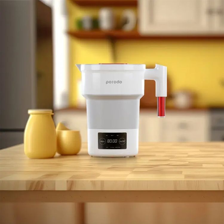 غلاية كهربائية قابلة للطي من بورودو لايفستايل بسعة مياه 600 مل، مع قدرة طاقة 850 واط، وحماية من الغليان الجاف، وشاشة رقمية، وتصميم قابل للطي، مع قابس 3 سنون وفق المعايير البريطانية - اللون الأبيض