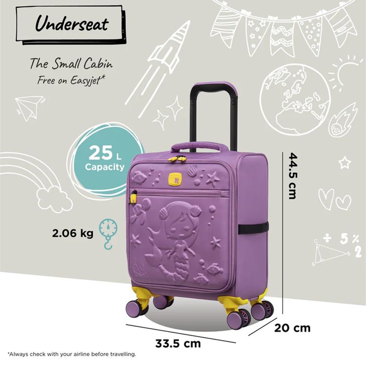 حقيبة أطفال حورية البحر ميرياد رف، سعة 25 لتر، قشرة ناعمة، 8 عجلات دوارة - لون بانسي فاتح