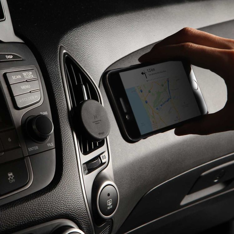 Elago Magnetic Car Mount, 4 Neodymium Magnets for Secure Hold, Remote Holder Mount, Solid Construction, Rotating View, Stronger Pull, Designed to Protect Your Phone - Black