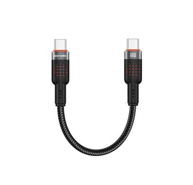 Porodo USB-C to USB-C Braided Cable with 60W Power Delivery, 480Mbps Transfer Speed, Braided & Tangle-Free Design, 15000+ Bends Lifespan, Fast Charge & Data Sync - Black