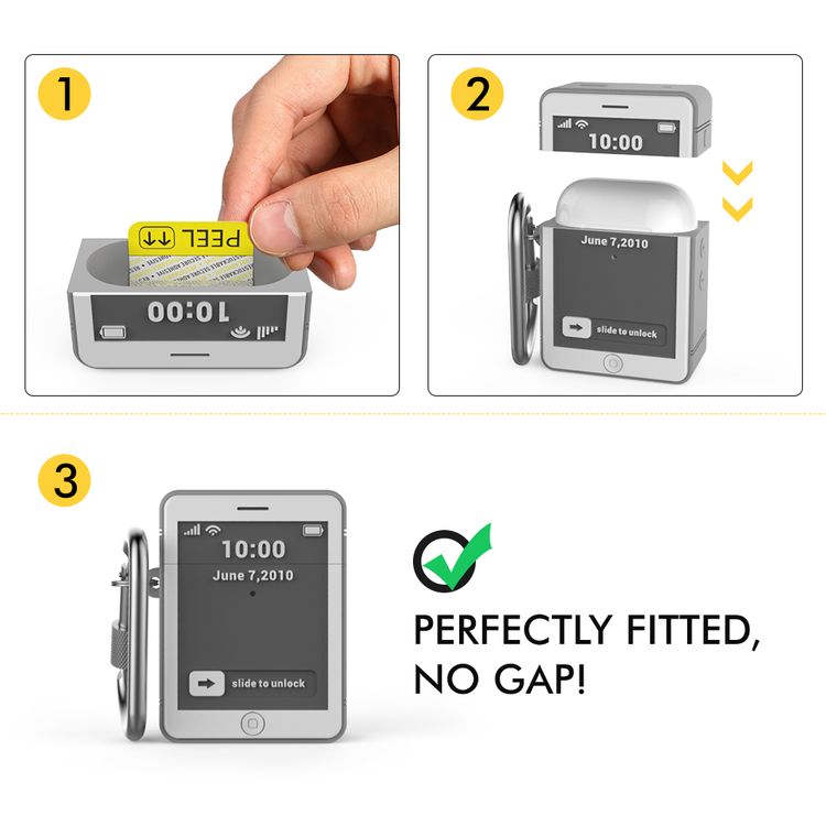 Ahastyle Mini Classic Retro iPhone 4 Design Silicone Case with Anti-Lost Carabiner Compatible for AirPods 1/2, Scratch Resistant, Shock Absorption, Drop Protection