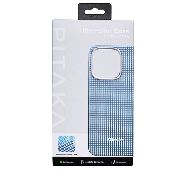 Pitaka Ultra Slim Case for iPhone 16 Pro, Compatible with MagSafe, 3D Grip Textured, Raised Camera Lip - Ocean Blue
