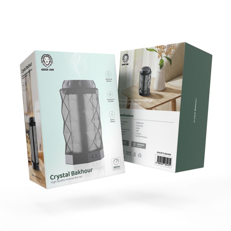 Green Lion Crystal Bakhour with Turbofan, ABS Sheathing Material, 2000mAh Battery Capacity, Type-C Charging Port, Compact & Portable - Black