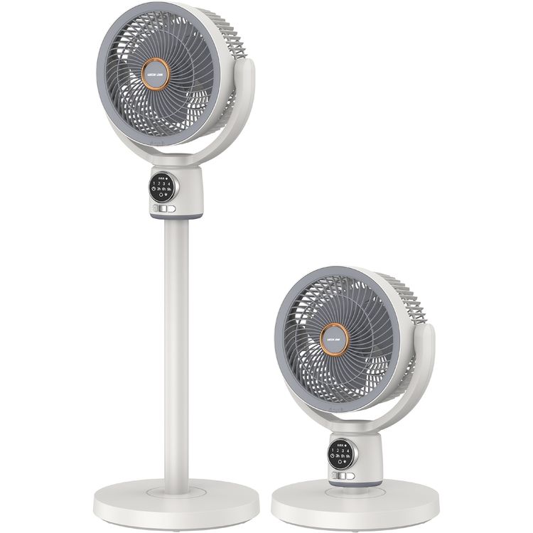 Green Lion Quad Flex Fan with Precision 4-Height Lock, Digital Display, Removable Windshield, Lightweight Design, Natural Wind Mode, Remote Control, LED Night Light, 4-8 Hours Working Time - White 