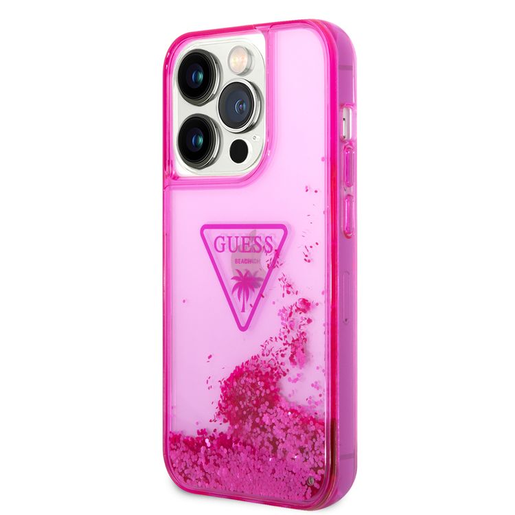 Guess Liquid Glitter Case With Translucent Triangle Logo - iPhone 14 Pro - Pink