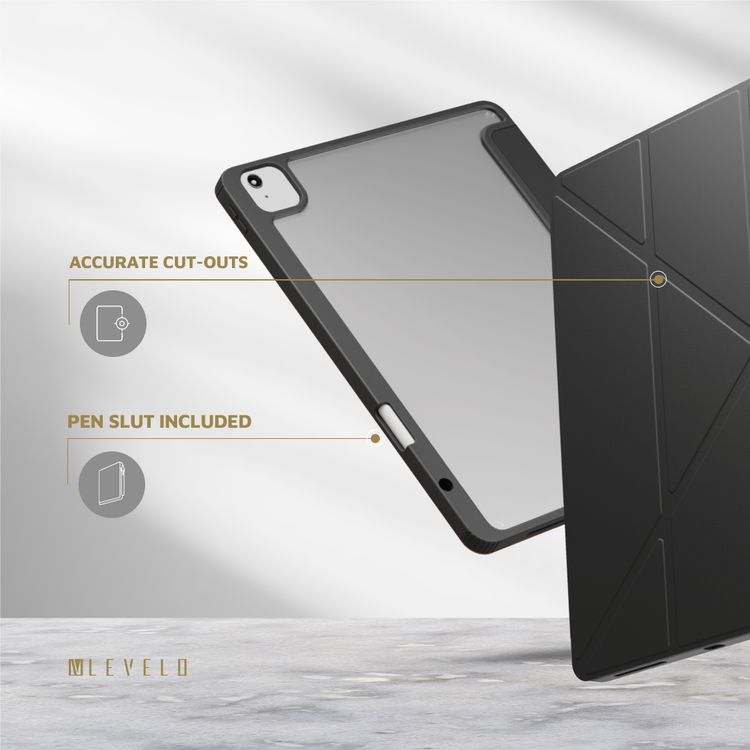 Levelo Conver Clear Back Hybrid Case for iPad Air 11", Lightweight Design, Precise Cut-Outs, Easy Snap-On - Black 