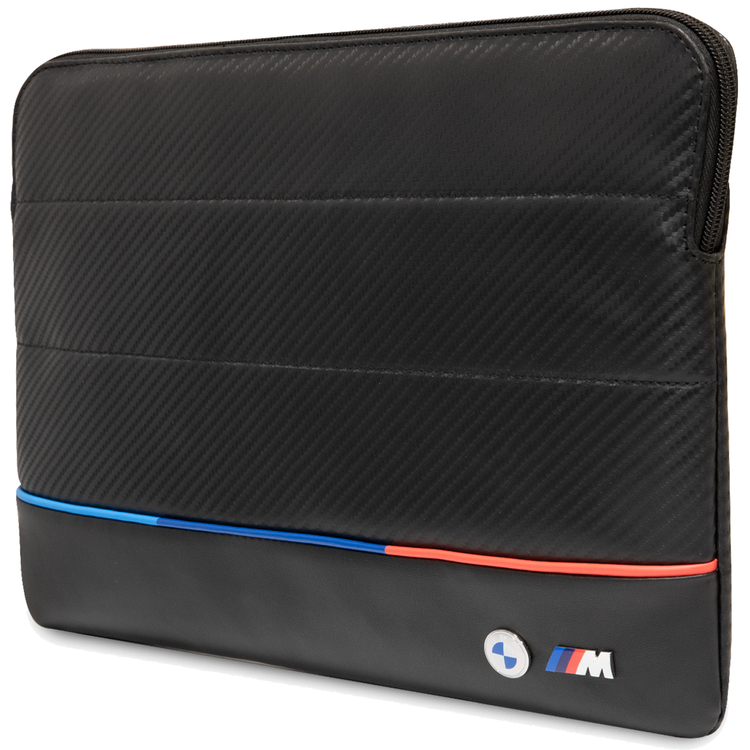 CG MOBILE BMW Carbon PU Sleeve With Contrasted Tricolor Line Protective Bag 16" Compatible With MacBook Intel® UHD Graphics/Windows/HP/Value Top Load Bag/Work, School, etc. - Black