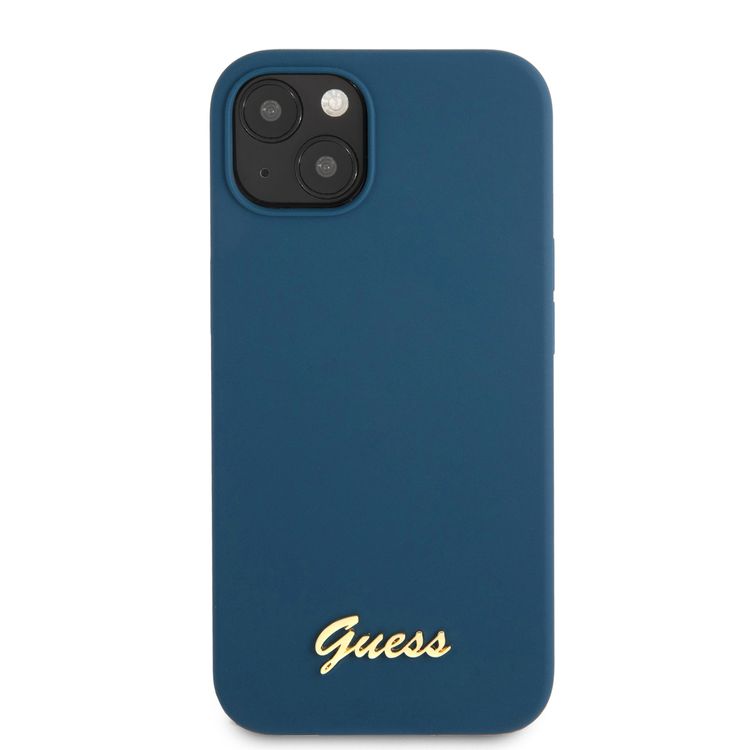 CG MOBILE Guess Liquid Silicone Case with Gold Metal Logo Script Compatible for iPhone 13 (6.1") Anti-Scratch, Easy Access to All Ports, Shock Absorption