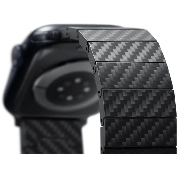 Pitaka Carbon Fiber Link Bracelet Band for Apple Watch, Retro, Lightweight, Strong and Comfortable, Customizable Sizing, Compatible with All Apple Watch Series - Black Carbon 