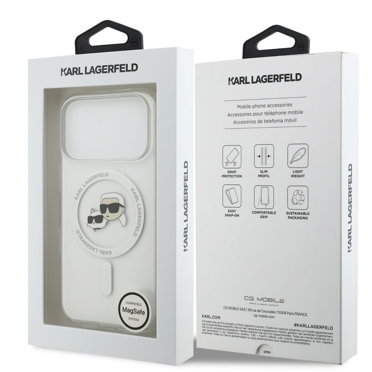 Karl Lagerfeld MagSafe IML Case with Printed Karl & Choupette Heads for iPhone 17 Pro Max, Sustainable Packaging, Drop Protection, Slim Profile, Comfortable Grip, Easy Snap-On, Lightweight Design - Transparent