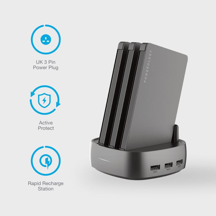 باورولوجي محطة باور بانك 8 في 1 بسعة 8000 ملي امبير في الساعة مع كابل مدمج وبنك طاقة محمول ومحطة شحن سريعة ومتوافقة مع اجهزة ايفون ، اجهزة اندرويد ، منافذ شحن من النوع سي - اسود