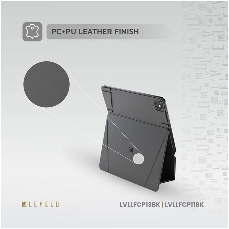 Levelo Luxora Folio Case for iPad Pro 11", Strong Magnetic Hold, Multi-Fold Design, Adjustable Height - Black