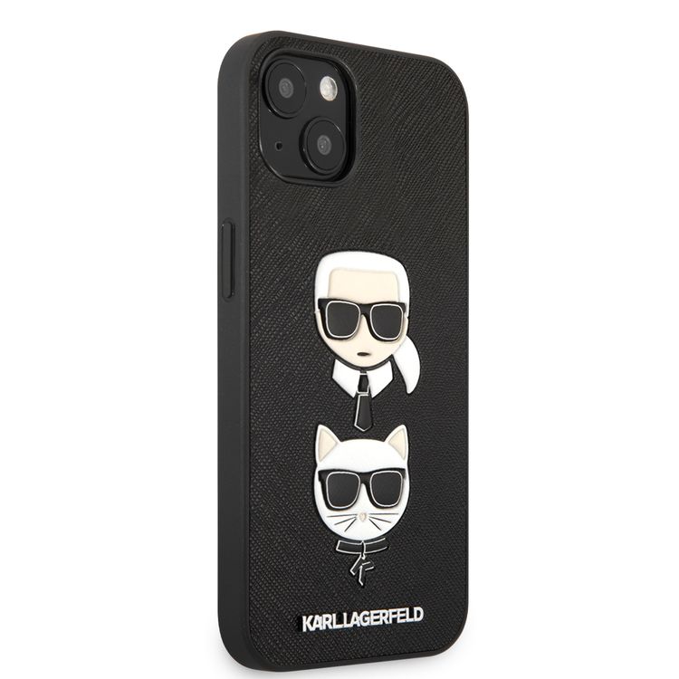 CG MOBILE Karl Lagerfeld PU Saffiano Case with Embossed Karl & Choupette Head Compatible for iPhone 13 (6.1") Scratch Resistant, Easy Access to All Ports, Drop Protection
