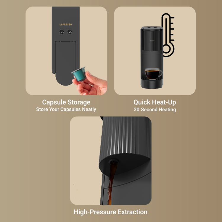 ماكينة صنع القهوة بالكبسولات أوتوماتيكية من LePresso، متوافقة مع نسبريسو، قدرة كهربائية 1200 واط، تسخين سريع في 30 ثانية، تحضير دقيق، سعة مياه 500 مل، ضغط مضخة 20 بار - أسود.