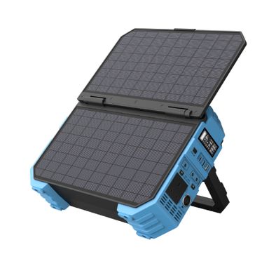 Powerology 600W 192000mAh Portable Generator Integrated Solar Panel, PD 65W, Solar Panel 30W, 18W QC 3.0 - Blue