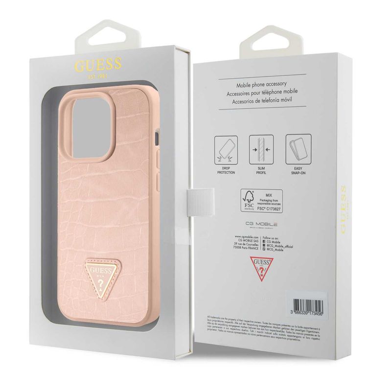 Guess Croco Case with Triangle Logo - Pink - iPhone 15 Pro