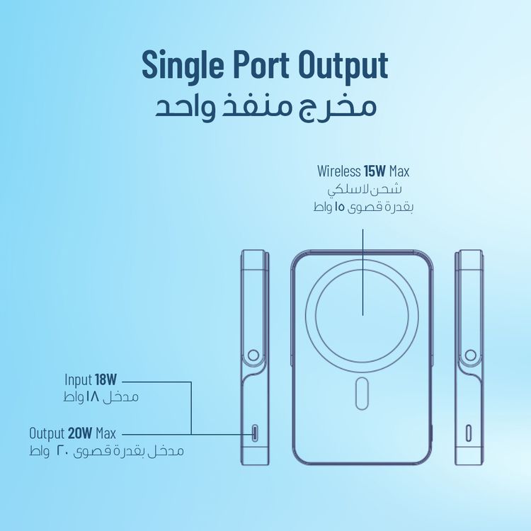 Powerology 10000mAh Magsafe Glass Surface Power Bank with Compact Design, Type-C & Wireless output, Integrated Stand, Aluminum Material, 20W Power Delivery, Cable-Free - Titanium 