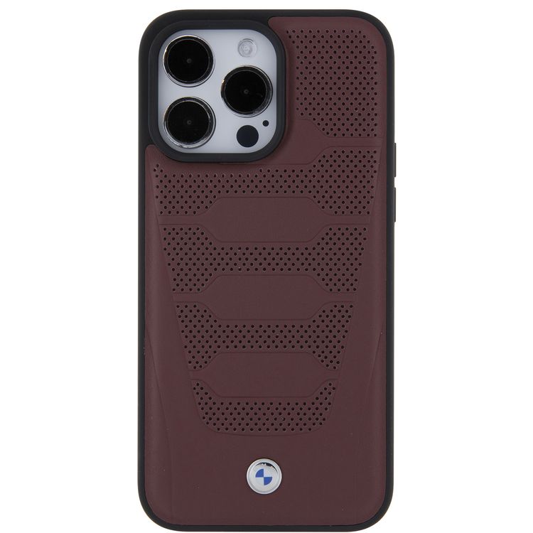 BMW Leather Case with Sign Seats Pattern for iPhone 15 Pro Max - Burgundy