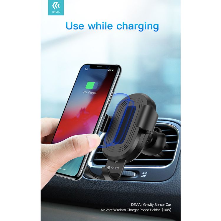 Devia Gravity Sensor Car Air Vent Wireless Charger Phone Holder (10W) - BK