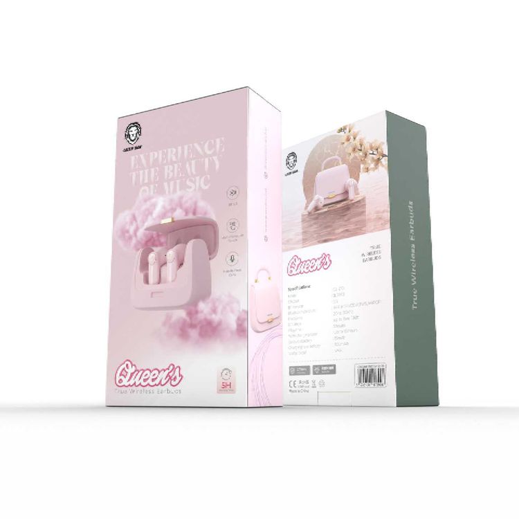 Green Lion Queen's Mini Bag Style True Wireless Earbuds, JL6983 Chipset, Bluetooth Version 5.3, Up to 15 m Bluetooth Range, 5 Hours Playtime, Up to 16 Hours with Charging Case, 300 mAh Charging Case Battery, IPX4 Water Resistance Level - Light Pink
