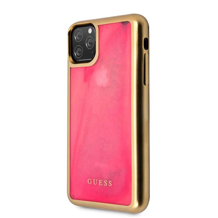 CG MOBILE Guess Glow Dark TPU Case Compatible with iPhone 11 Pro, Fit & Lightweight, Supports Wireless Charger, Easy Access to All Ports, Officially Licensed - Matte Gold/Pink