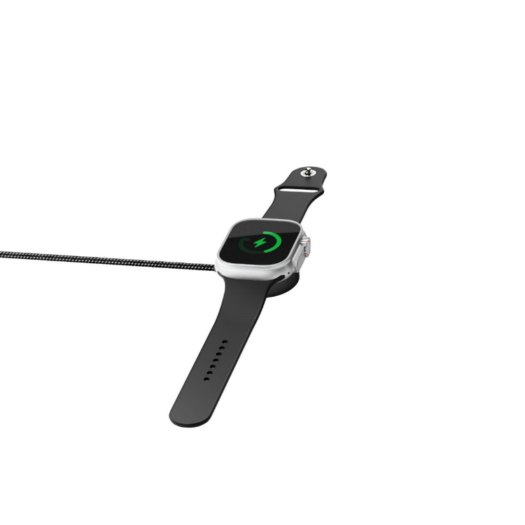 Powerology Braided Type-C Watch Charger for All Apple Watch Series with Magnetic Charging Pad, Tangle Free, Durable Braided Cable, MFi Certified, 1.2m Cable Length - Black