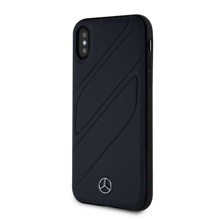 CG MOBILE Mercedes-Benz New Organic I Genuine Leather Hard Phone Case for iPhone X Officially Licensed - Navy