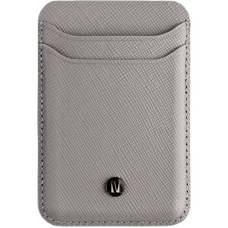 Levelo Bond MagSafe Card Holder Wallet with Genuine Saffiano Leather Material, 2 Card Slots, Strong MagSafe Magnet - Gray