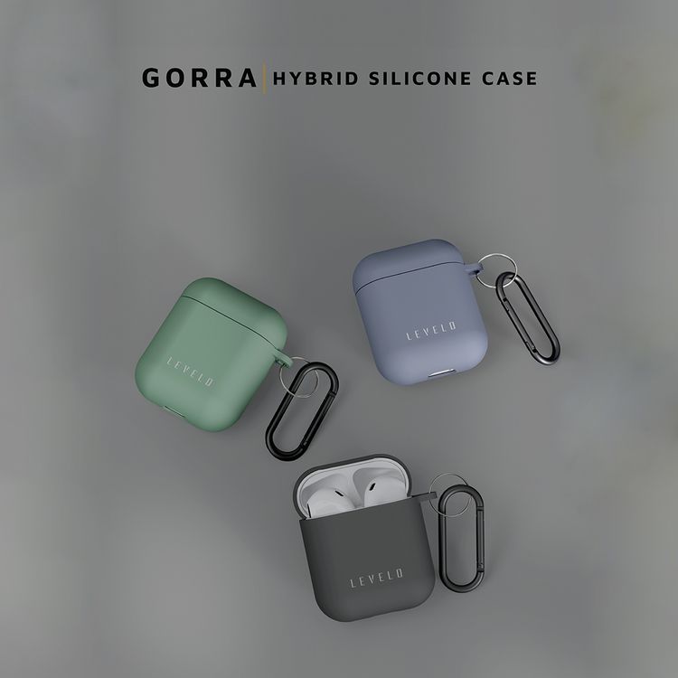 Levelo Gorra Hybrid Silicone AirPods 1 & 2 Case with Metal Carabiner, Shockproof, Slim & Thin Design, Lightweight & Slim, Easy Snap-On - Green
