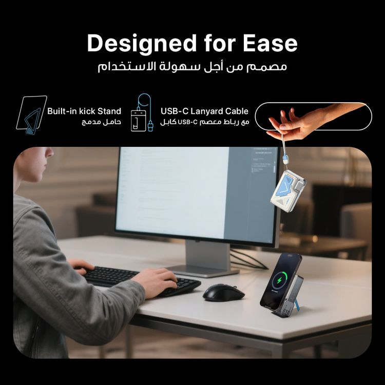 بنك طاقة ماج سيف من باورولوجي، سعة 20000 مللي أمبير/ساعة، مع شاحن حائط، PD 35 وات، شاحن لاسلكي 15 وات، حامل عند الطلب، منفذ USB-A وUSB-C وMicro، مقابس قابلة للتبديل في الولايات المتحدة/الاتحاد الأوروبي/المملكة المتحدة، شاشة LED رقمية - أبيض