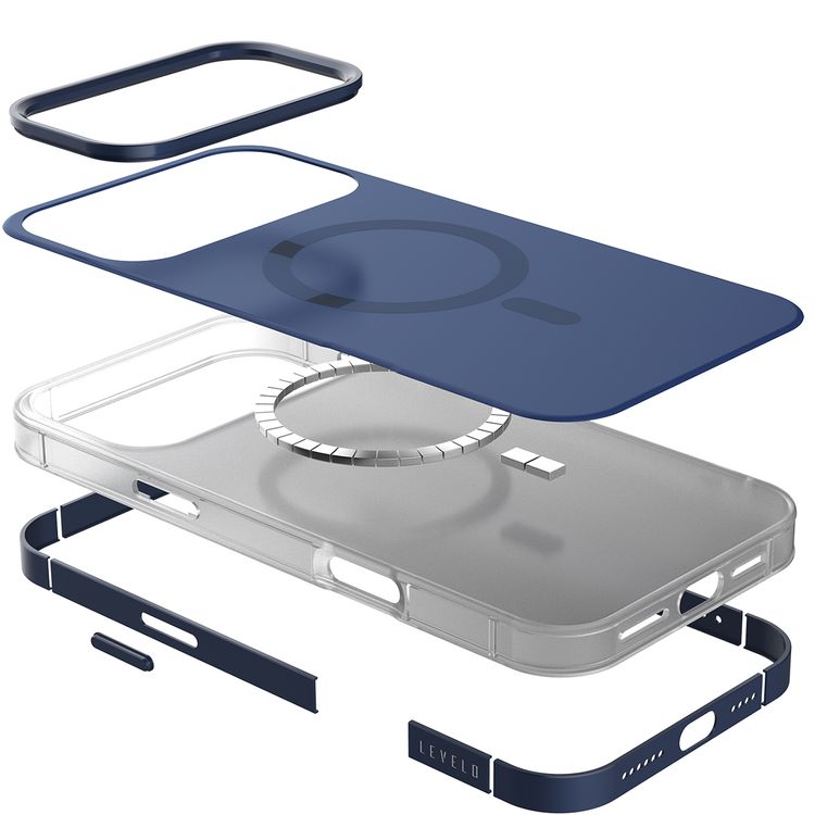 Levelo Opulis MagSafe Frosted Case for iPhone 17 Pro Max, Liquid Silicone Comfort, Anti-Scratch, Aluminum Alloy Frame for Camera & Edges, Anti-Fingerprint, Strong Magnets, Multi-Layer Design, Shock-Resistant Bumper, Non-Slip Surface - Midnight Blue