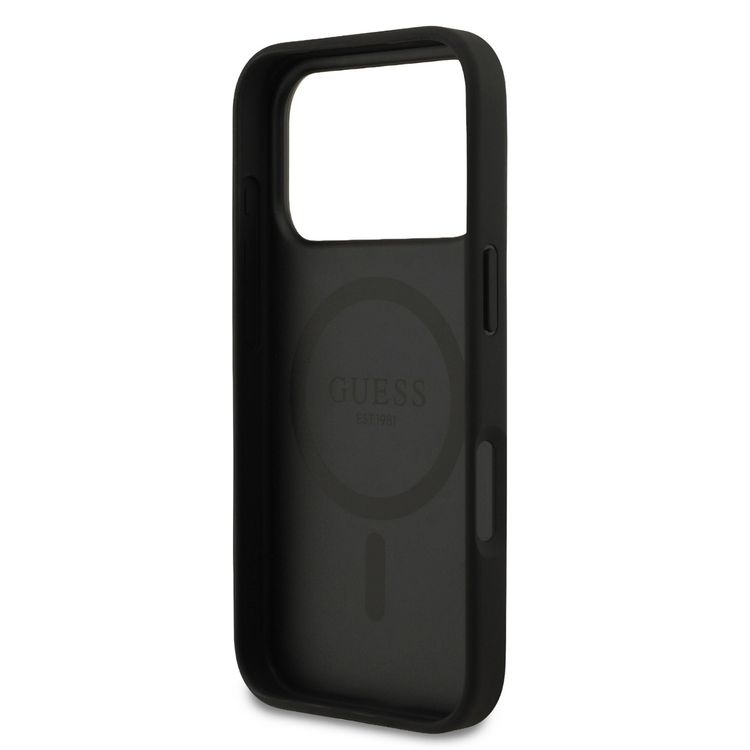 غطاء جلدي PU بتقنية ماج سيف 4G مع شعار كلاسيكي لهاتف آيفون 17 برو ماكس، حماية من الصدمات، تصميم نحيف، قبضة مريحة، تغليف مستدام، تثبيت سهل، تصميم خفيف الوزن - أسود