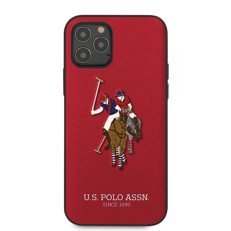 CG Mobile U.S. Polo Assn. PU Hard Case Polo Embroidery for iPhone 12 / 12 Pro (6.1") Shock & Drop Protection Suitable with Wireless Chargers Officially Licensed Red