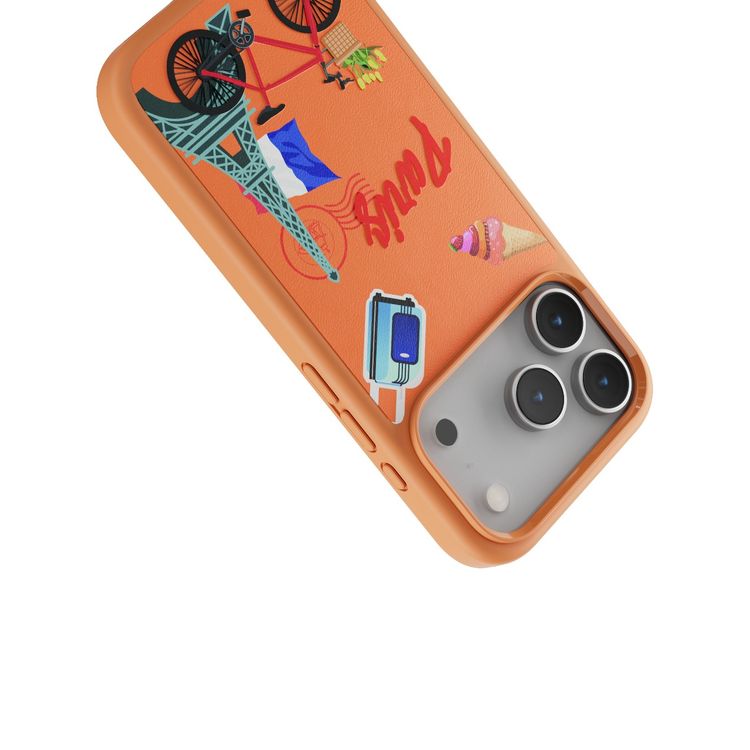 Levelo Vallo PU Leather Case for iPhone 17 Pro with Embroidery Paris Finish, Comfortable Hold, Durable PU Leather, Raised Bezels for Camera and Screen, True Microfiber Interior Lining, Scratch & Wear Resistant, Shock-Resistant Bumper - Sunrise Orange