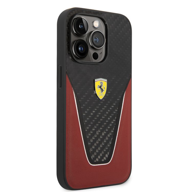 Ferrari Carbon Fiber and Leather Case Aperta  iPhone 14 Pro Max - Red